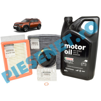 Pachet Revizie DUSTER 3 1.2TCe Mild Si Full Hybrid, Ulei 0w16 Renault AN2022 Si Filtre Renault, Carbon Activ Pachet Revizie DUSTER 3 1.2TCe Mild Si Full Hybrid, Ulei 0w16 Renault AN2022 Si Filtre Renault, Carbon Activ