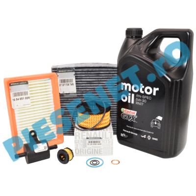 Pachet Revizie DUSTER 3 1.0TCe ECO G-100, Ulei Renault GTX 5W30 RN17 + Filtre Originale Renault, Habitaclu Cu Carbon Activ