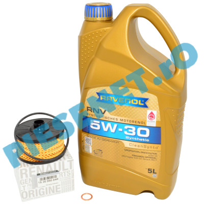 Pachet "PRIMA REVIZIE" LOGAN 3, DUSTER 3, SANDERO 3, JOGGER 1.0TCe sau 1.0TCe ECO-G, Ulei RAVENOL RN17 Si Filtru Ulei Renault