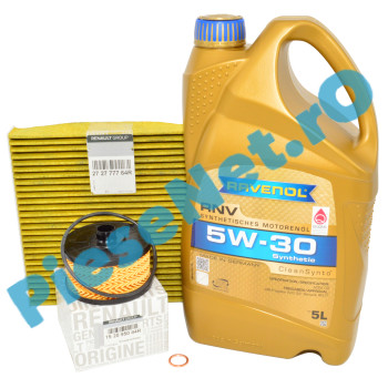 Pachet "PRIMA REVIZIE" LOGAN 3, DUSTER 3, SANDERO 3, JOGGER 1.0TCe sau 1.0TCe ECO-G, Ulei RAVENOL RN17 Filtru Ulei Si Polen Cu Polifenol Renault