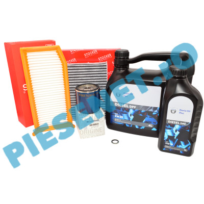 Pachet Revizie 1.5 dCi Euro 5 / Euro 6, Logan 2, Sandero 2, Duster 2, Dokker, Lodgy, Dacia Oil 5W30 DPF + Renault & STOCKER
