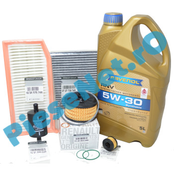 Pachet Revizie LOGAN 2, SANDERO 2, Motor 1.0TCe ECO-G 100, Cu RAVENOL RN17 5w30 Si Filtre Renault, 1111114-005-01-999