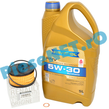 Pachet "PRIMA REVIZIE" LOGAN 3, DUSTER 3, SANDERO 3, JOGGER 1.0TCe sau 1.0TCe ECO-G, Ulei RAVENOL RN17 Si Filtru Ulei Renault