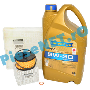Pachet "PRIMA REVIZIE" LOGAN 3, DUSTER 3, SANDERO 3, JOGGER 1.0TCe sau 1.0TCe ECO-G, Ulei RAVENOL RN17 Filtru Ulei Si Polen Renault