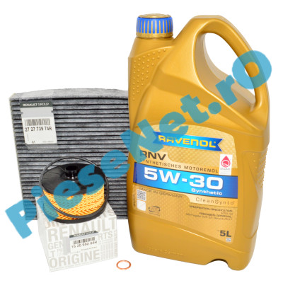 Pachet "PRIMA REVIZIE" LOGAN 3, DUSTER 3, SANDERO 3, JOGGER 1.0TCe sau 1.0TCe ECO-G, Ulei RAVENOL RN17 Filtru Ulei Si Polen Cu Carbon Activ Renault