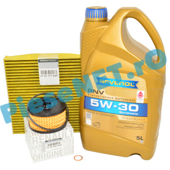 Pachet "PRIMA REVIZIE" LOGAN 3, DUSTER 3, SANDERO 3, JOGGER 1.0TCe sau 1.0TCe ECO-G, Ulei RAVENOL RN17 Filtru Ulei Si Polen Cu Polifenol Renault