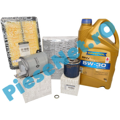 Pachet Revizie Kadjar 1.5 dCi Filtre Originale + Ulei Ravenol RNV 5W30 RN17