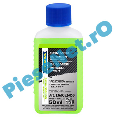 RAVENOL Solutie Concentrata Pentru Curățarea Parbrizului "Summer Screen Wash" 1:100 – Vară | 50ml = 5L, Aromă de măr, 1360082-050-05-045