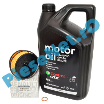 Pachet "Prima Revizie" Logan 3, Sandero 3, Duster 2/3, Jogger 1.0 TCe & ECO-G Ulei Renault 0W20 RN 17FE si Filtru Ulei Renault