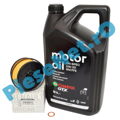 Pachet "Prima Revizie" Logan 3, Sandero 3, Duster 2/3, Jogger 1.0 TCe & ECO-G Ulei Renault 0W20 RN 17FE si Filtru Ulei Renault