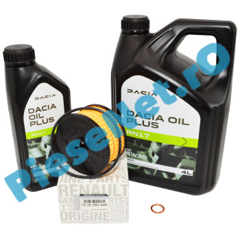 Pachet „PRIMA REVIZIE” 1.0 TCe / ECO-G LOGAN 3, SANDERO 3, DUSTER 2, JOGGER, Ulei Dacia Oil Plus 5W30 RN17 + Filtru Ulei Renault