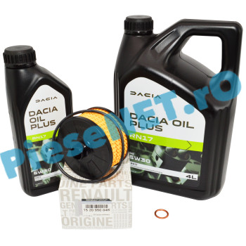 Pachet „PRIMA REVIZIE” 1.0 TCe / ECO-G LOGAN 3, SANDERO 3, DUSTER 2, JOGGER, Ulei Dacia Oil Plus 5W30 RN17 + Filtru Ulei Renault