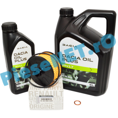 Pachet „PRIMA REVIZIE” 1.0 TCe / ECO-G LOGAN 3, SANDERO 3, DUSTER 2, JOGGER, Ulei Dacia Oil Plus 5W30 RN17 + Filtru Ulei Renault