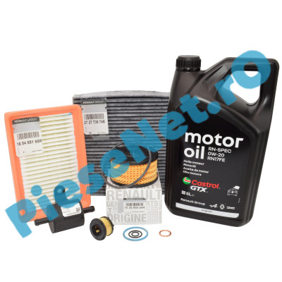 Pachet Revizie Complet DUSTER 3 (2024+) 1.0 TCe ECO G-100, Ulei Renault GTX 0W20 RN17FE 7711943674 + Filtre Originale Renault