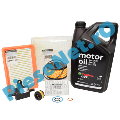 Pachet Revizie Complet DUSTER 3 1.0 TCe ECO G-100, (2024+) Ulei Renault GTX 0W20 RN17FE + Filtre Originale Renault